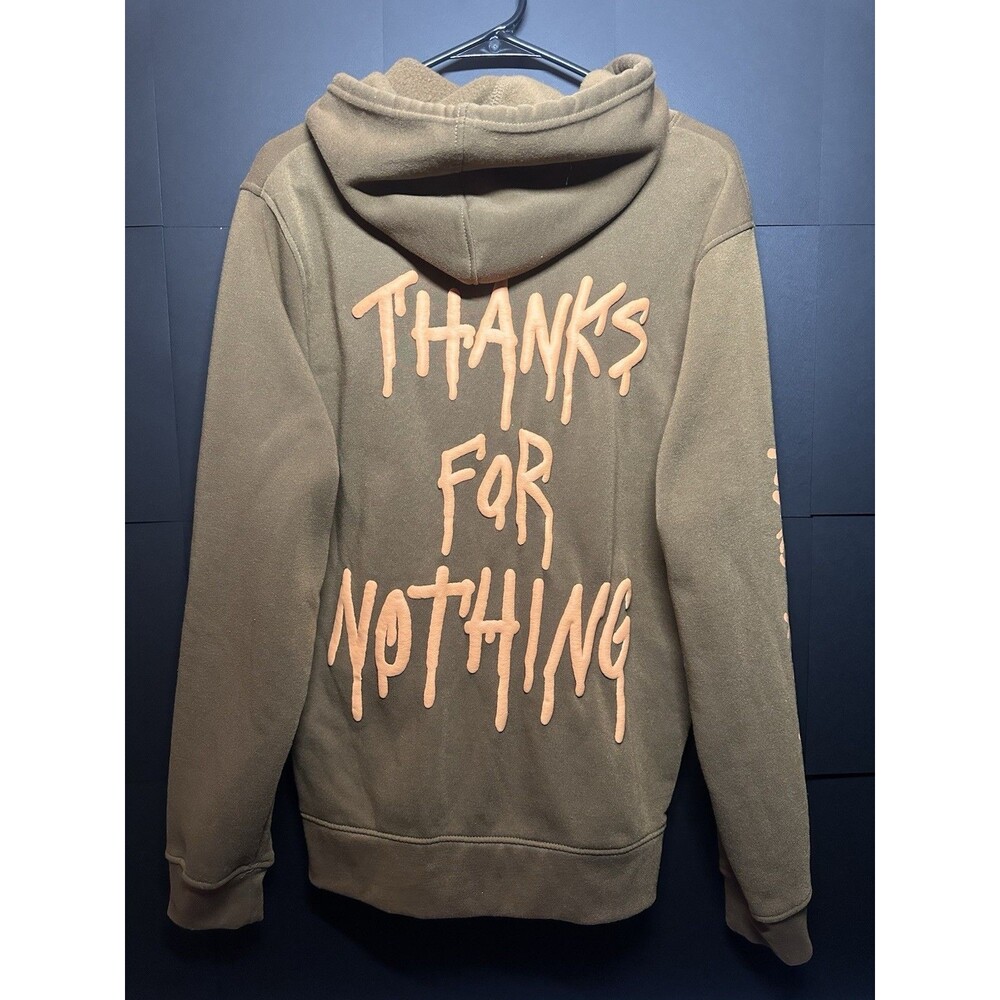 BROOKLYN CLOTH Trademark Hoodie Medium M Thanks For Nothing Brown Graphic Print